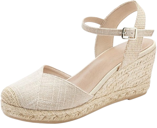 Closed Toe Espadrille Wedge with Buckled Ankle Strap